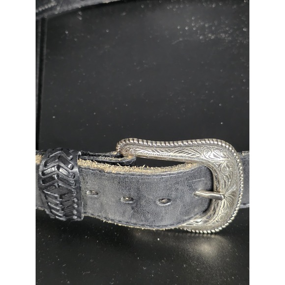 Wrangler Western Black Leather Belt Silver‎ Buckle Handcrafted Old Sonora Mexico - Picture 2 of 6